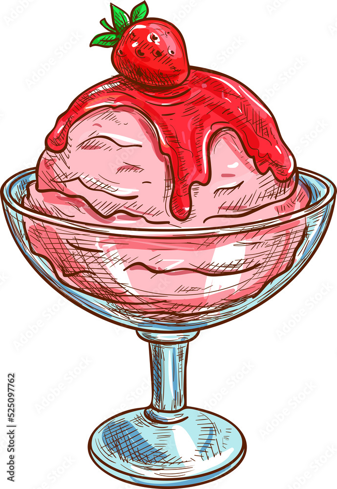 Poster Pink gelato in bowl isolated strawberry ice cream