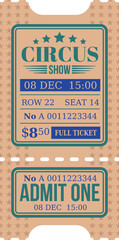 Old circus ticket with admit one mention isolated