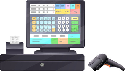 Cash register with touchscreen interface isolated - obrazy, fototapety, plakaty