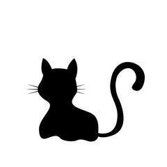 Witch black cat silhouette For decorating the cards on Halloween.