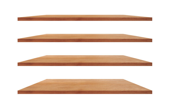 A Collection Of Four Wooden Shelves On A White Background That Separates The Objects. For A Product Display Montage.