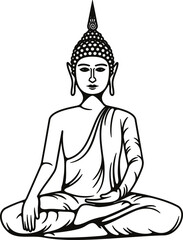 Buddha meditation in lotus posture outline icon