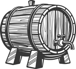 Wooden oak keg with wine, beer isolated container