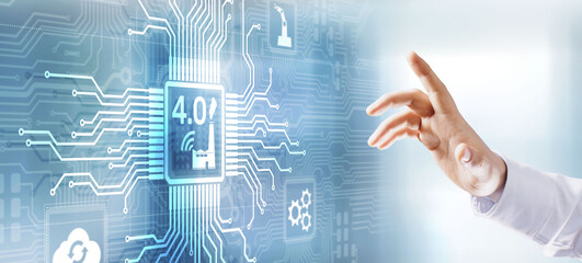 Fototapeta na wymiar Smart industry 4.0 innovation automation technology concept on virtual screen.