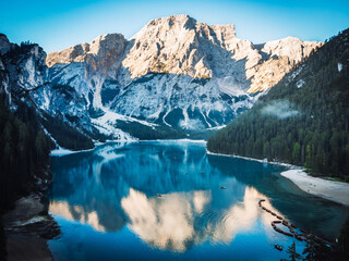 fantastic view on the lake braies in trentino
