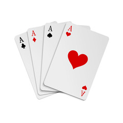 Winning poker combination of four aces, playing cards on white.