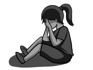 Sad depress crying unhappy child kid character cartoon illustration