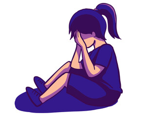 Sad depress crying unhappy child kid character cartoon illustration