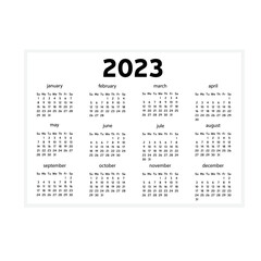 simple 2023 english calendar grid, starts Sunday