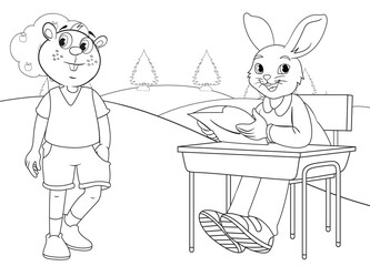 Easy coloring page rabbit for boys and girls