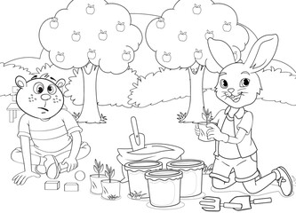 Easy coloring page rabbit for boys and girls