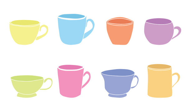 Coffee cup icon set. Cups of coffee tea collection. Hot drink icon. Disposable cup. Flat style - stock vector.