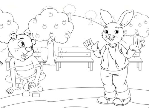 Easy coloring page rabbit for boys and girls