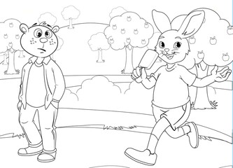 winter coloring page of rabbit for kids to color