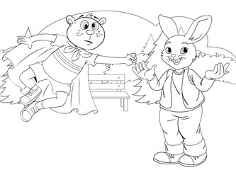 winter coloring page of rabbit for kids to color