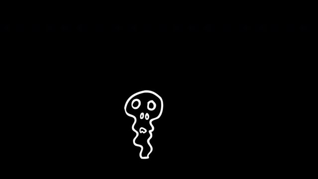 skull line animation loop motion graphics video transparent background with alpha channel