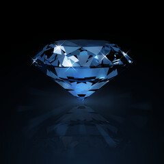 Realistic sapphire illustration - vector blue diamond on black background with light reflections