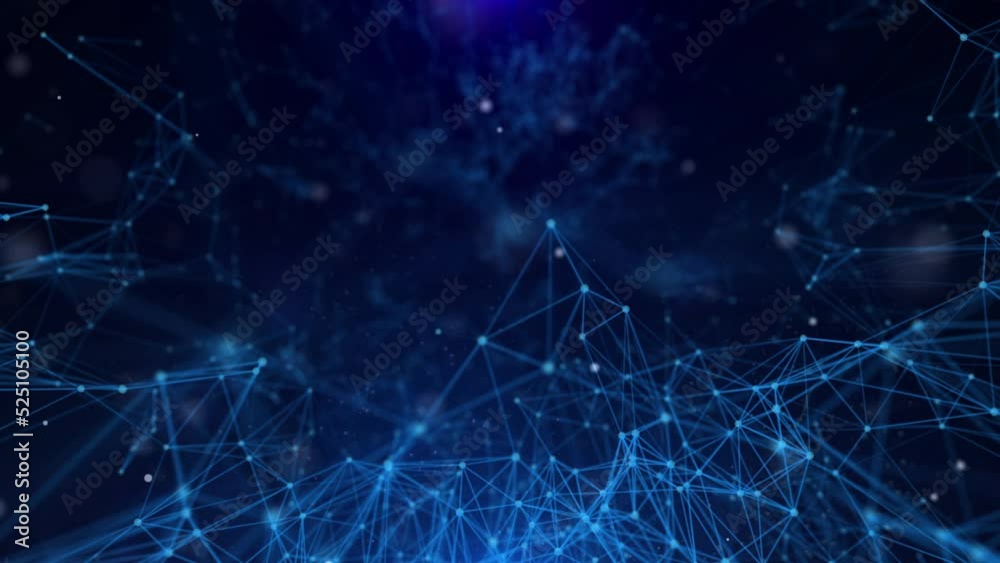 Poster Blue low poly, digital plexus mesh futuristic technology structure zoom in 2 step for infographic work 4K motion background.