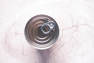 close up of a food can on white background ,