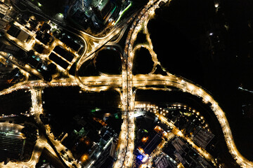 Aerial photo of Kuala Lumpur capital of malaysia with all the lights on, city of light, in the middle of asia with several malls and giant buildings capital of business photo taken at night