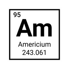 Americium chemistry icon symbol. Periodic table americium education atom sign.