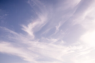 Cirrus clouds in autumn sky, most common cloud in the sky. They form in the highest part of the...