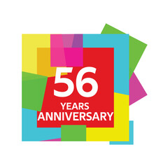 56 years, for anniversary and celebration logo, vector design on colorful geometric background