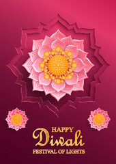 Happy Diwali vector illustration. Festive Diwali and Deepawali card. The Indian festival of lights
