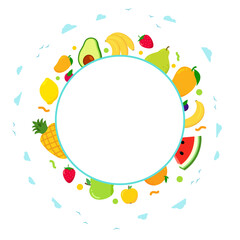 Obraz na płótnie Canvas circle frame with fresh Fruit. Summer fruit. Strawberry, cherry, watermelon