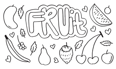 Doodle fruit set. hand drawing of fruits in different styles.