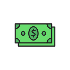 Stack of dollars thin line icon. Colourful linear symbol. Vector illustration.