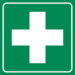 Fototapeta premium Green and White First Aid Kit Icon with Cross. Vector Image.