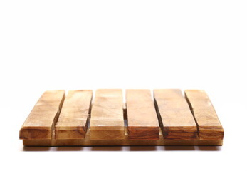 Wooden kitchen pot holder from olive wood isolated on white  