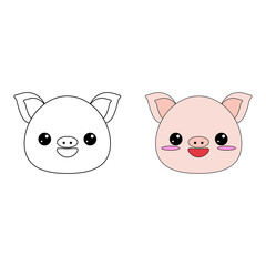 Cute pig toy.Contour drawing of a cartoon animal. Coloring book for kids