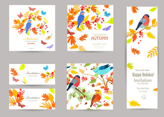 collection of greeting cards and a seamless texture. autumn temp
