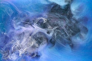 Obraz premium Blue multicolored smoke abstract background, acrylic paint underwater explosion