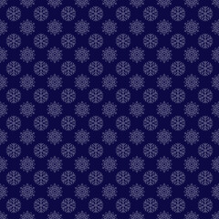 Seamless winter background of white snowflakes arranged in regular rows on dark violet background. Winter fairy tale, Christmas symbol.