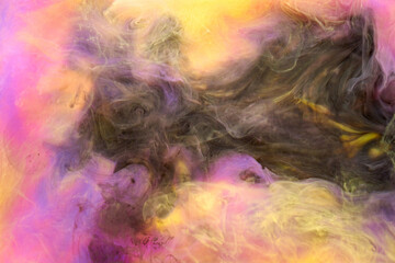 Multicolored bright contrast light smoke abstract background, acrylic paint underwater explosion