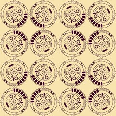 The yellow digital cycle in abstract seamless pattern