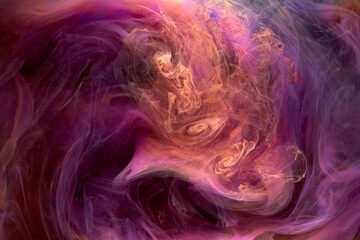 Multicolored pink smoke abstract background, acrylic paint underwater explosion