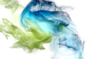 Green blue smoke abstract background, acrylic paint underwater explosion