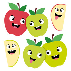 Set of smile red and green apples