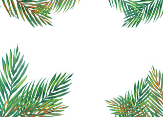 Tropical red green plant elements autumn watercolor hand painting illustration