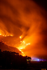 incendio forestal en montaña verano