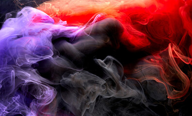 Blue red colorful smoke abstract background, acrylic paint underwater explosion © amixstudio