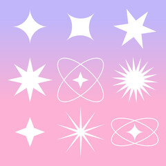 Set of different graphic resources for design - stars of different shapes and sizes. Vector graphic.