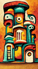 Mayan style house Artistic colors background