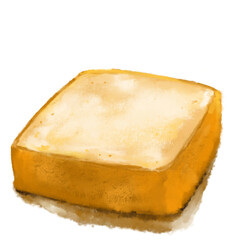 Toast with butter yellow milky spread dairy product watercolor painting illustration