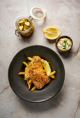 Breaded fish and french fries