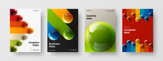 Colorful realistic balls front page template collection. Multicolored company brochure vector design illustration set.